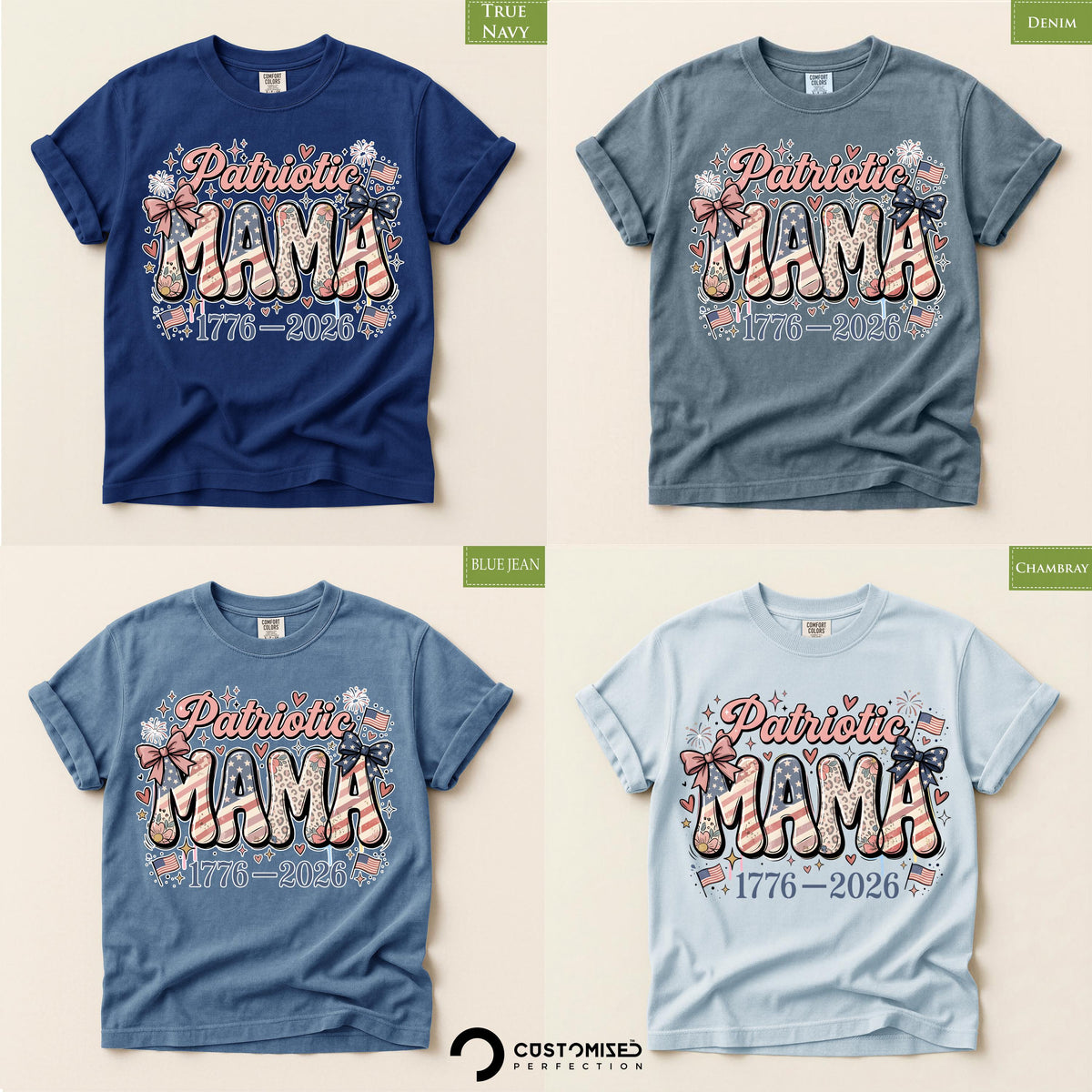 Patriotic Mama Shirt, Comfort Colors® American Flag Design, Mom July 4th Tee