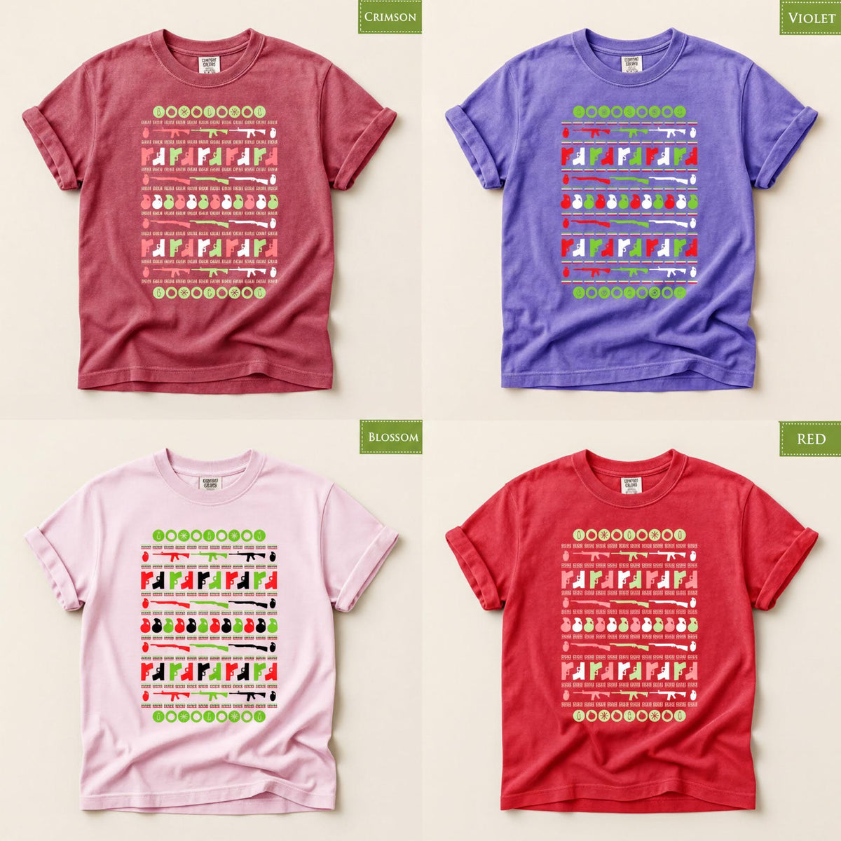 Comfort Colors® Christmas Gun Shirt, Firearm Holiday Tee, Retro Christmas Sweater Graphic, Funny Hunting Gift