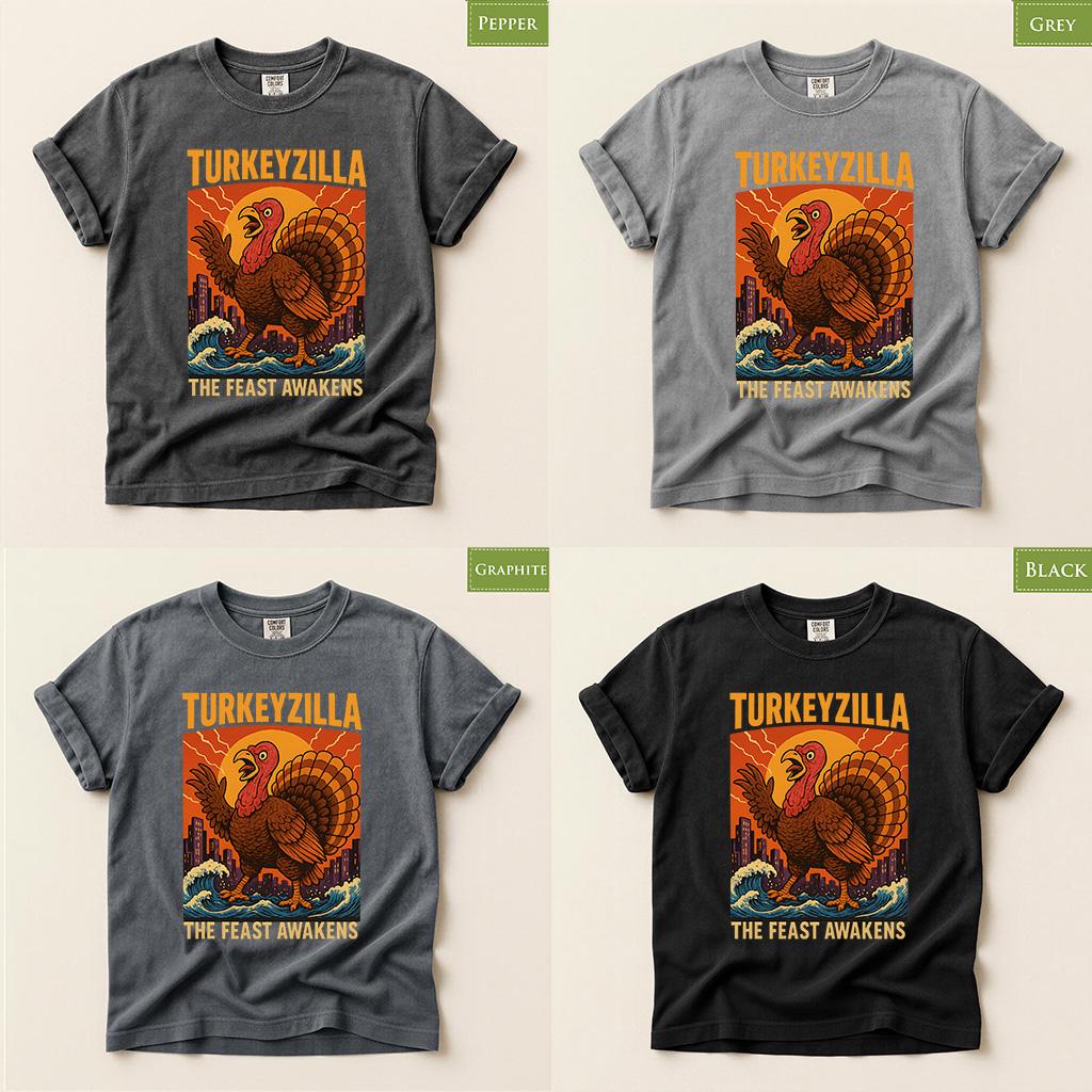 Comfort Colors® Turkeyzilla Thanksgiving Shirt, Funny Turkey Graphic Tee, Retro Fall Gift