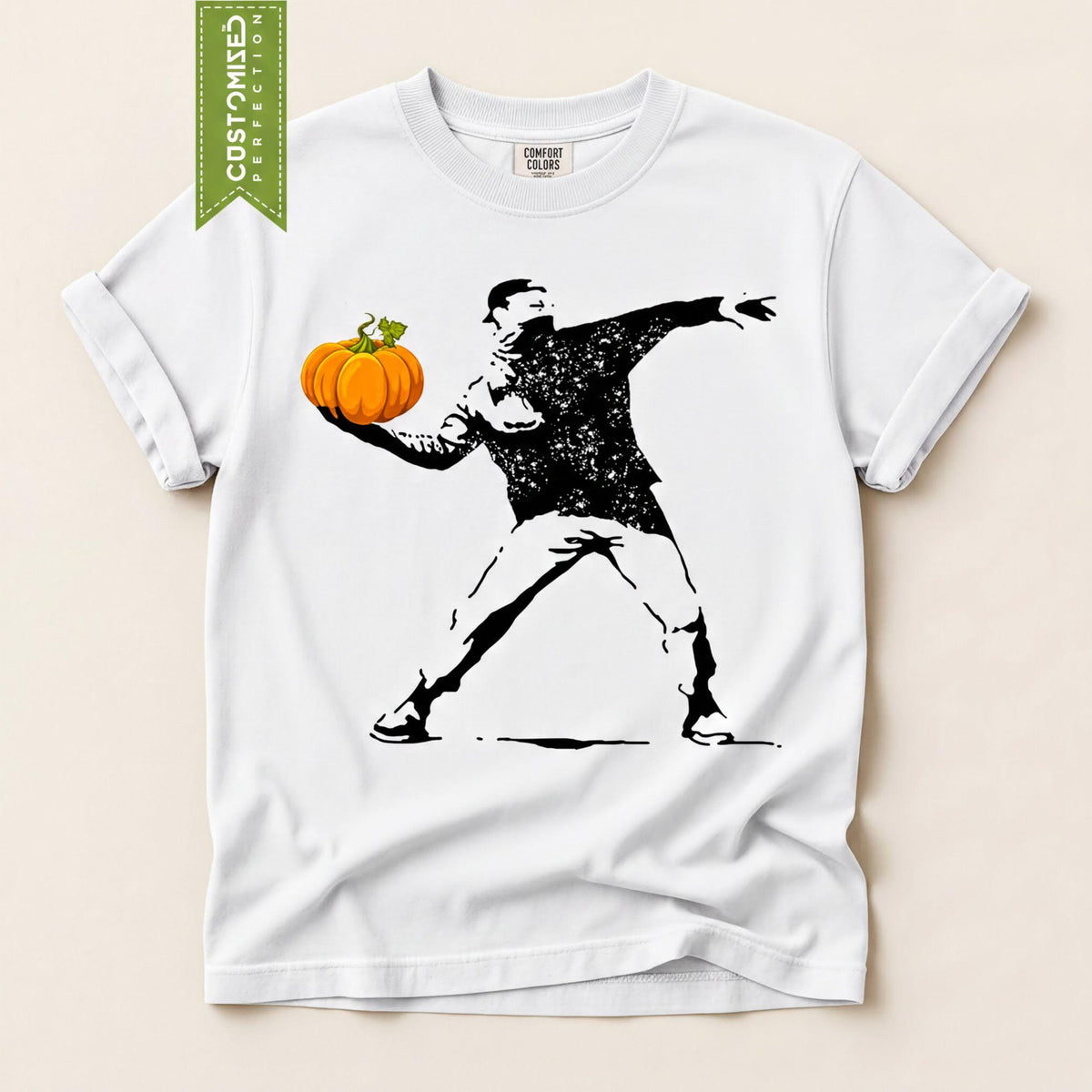 Comfort Colors® Halloween Banksy Art Shirt, Flower Thrower Pumpkin Tshirt, Trick Or Treat Costume Top
