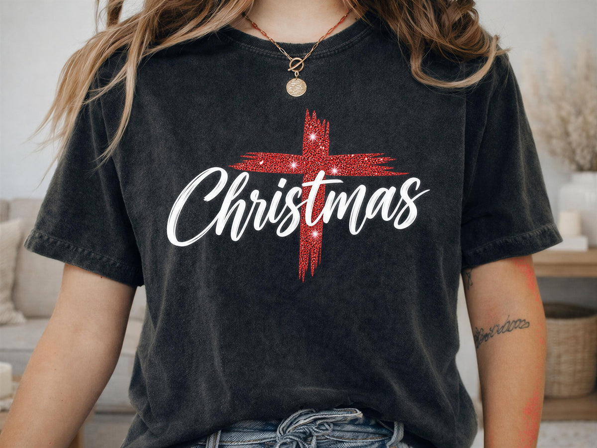 Comfort Colors® Christian Christmas Shirt, Christmas Cross Tee, Religious Holiday Shirt, Faith XMas Gift
