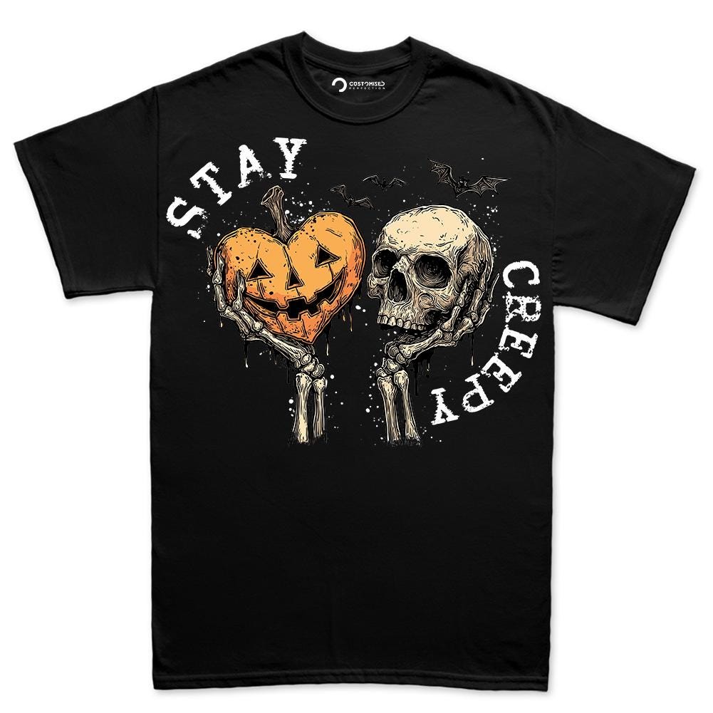 Comfort Colors® Halloween Skeleton Stay Creepy Pumpkin Graphic Tee, Spooky Season Shirt