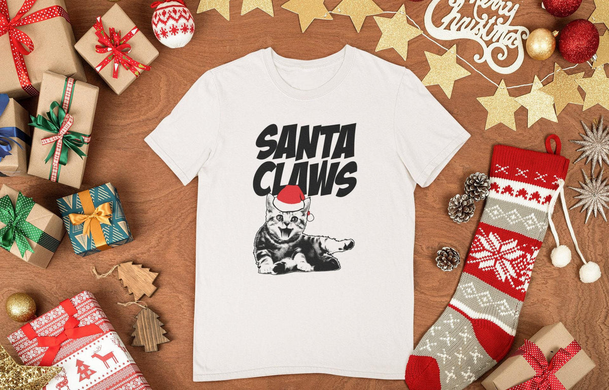 Comfort Colors® Santa Claws Shirt, Funny Cat Christmas Tee, Santa Cat Holiday Graphic, Christmas Gift