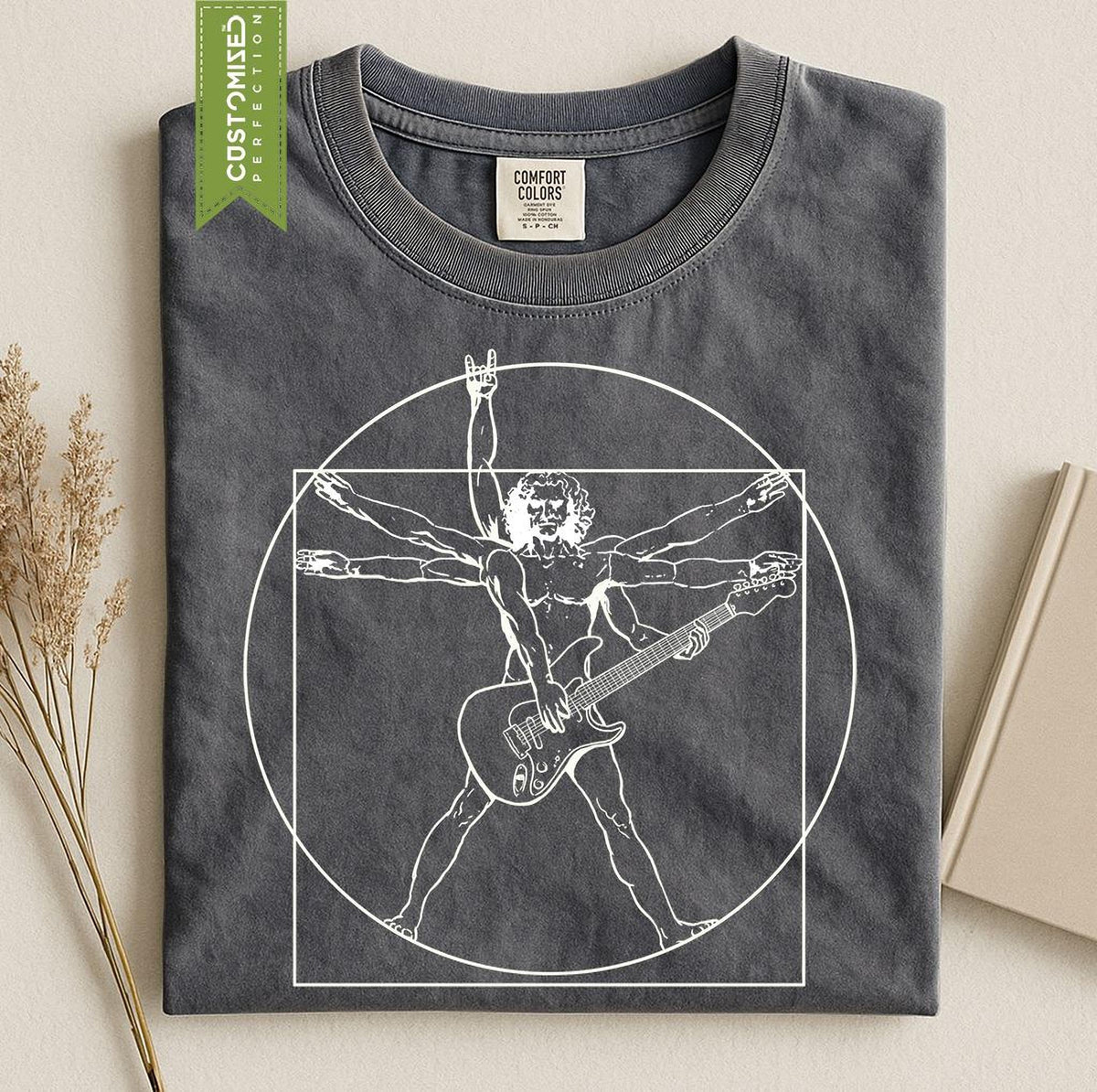 Comfort Colors® Vitruvian Guitarist Shirt, Guitar Player Da Vinci Style Tee