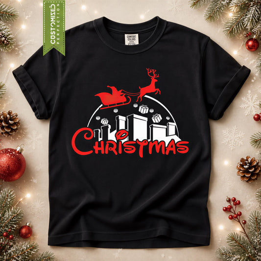 Comfort Colors® Christmas in the City Shirt, Santa Sleigh Holiday Tee, Retro Christmas Graphic, Festive Winter Gift