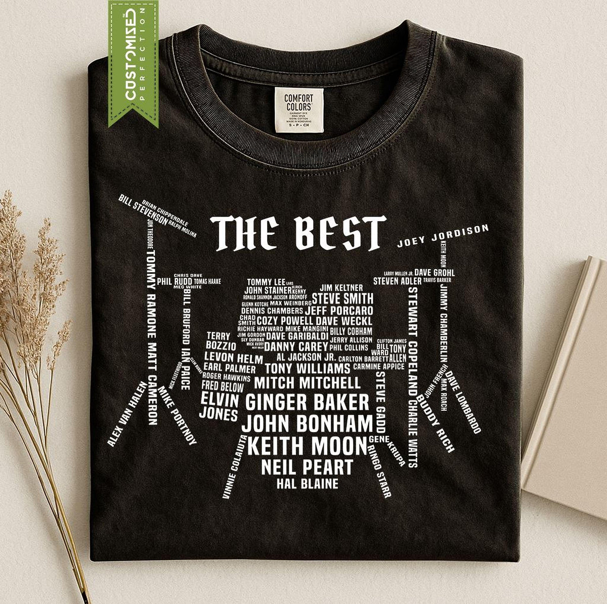 Drummer T-Shirt, Percussion Gift, Comfort Colors® Iconic Drum Set Design with Legendary Names