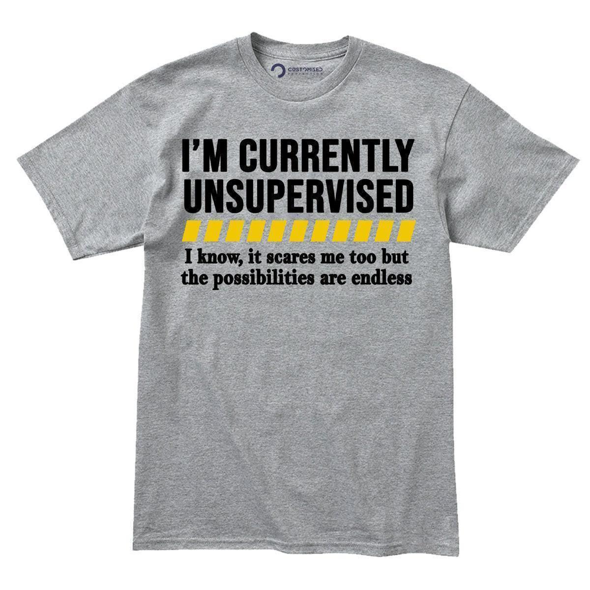 Funny Sarcastic Shirt, Im Currently Unsupervised, Joke Tee for Dads