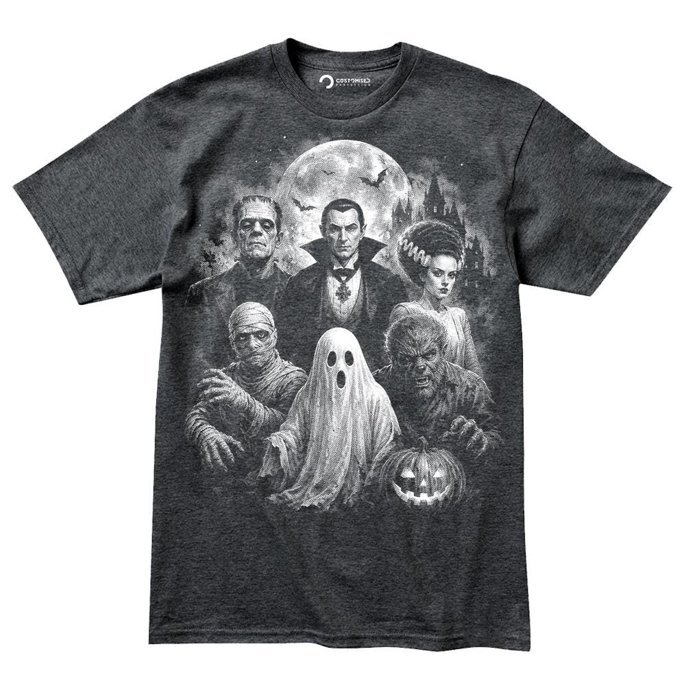 Vintage Monster Movie Shirt, Classic Horror Group T-Shirt, Haunted Castle Moon Hoodie, Retro Halloween Icons Sweatshirt, Spooky Tee Gift