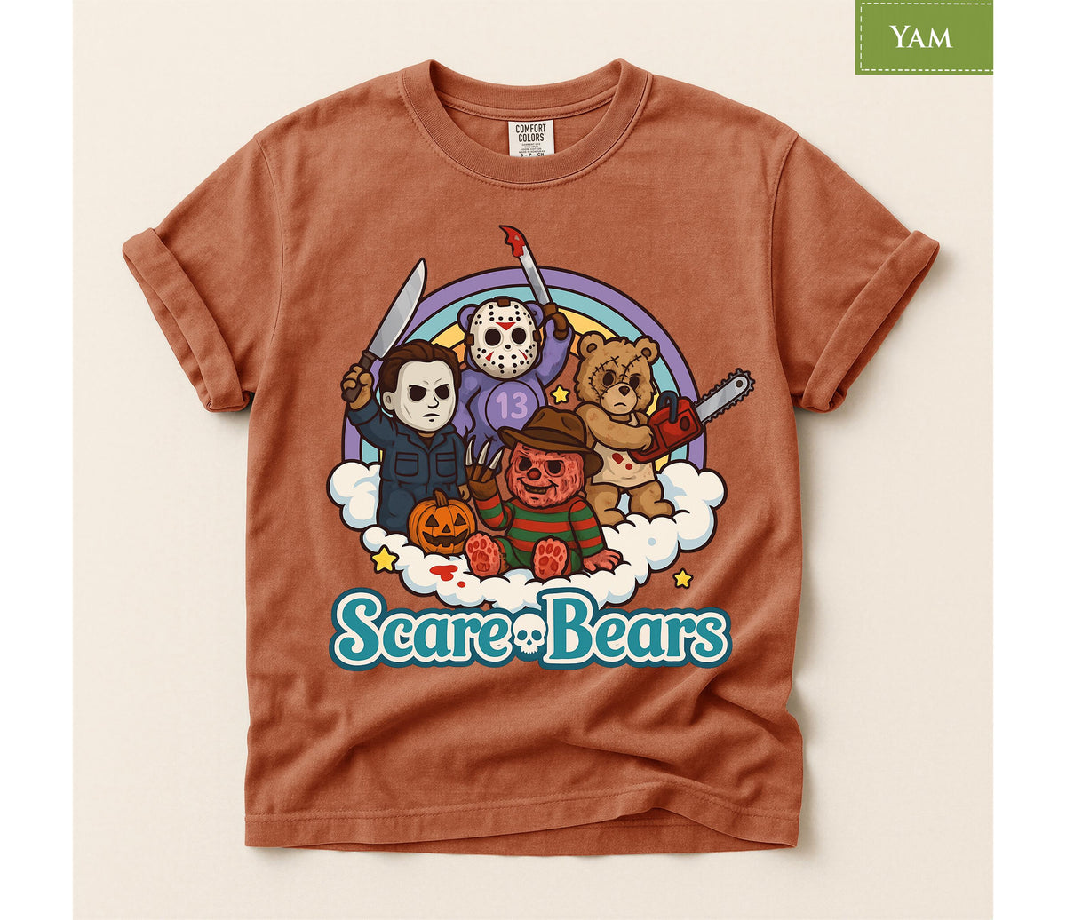 Comfort Colors® Halloween Cute Retro Slasher Bear Shirt, Scare Bears Horror Graphic Tee, Fall Autum Top