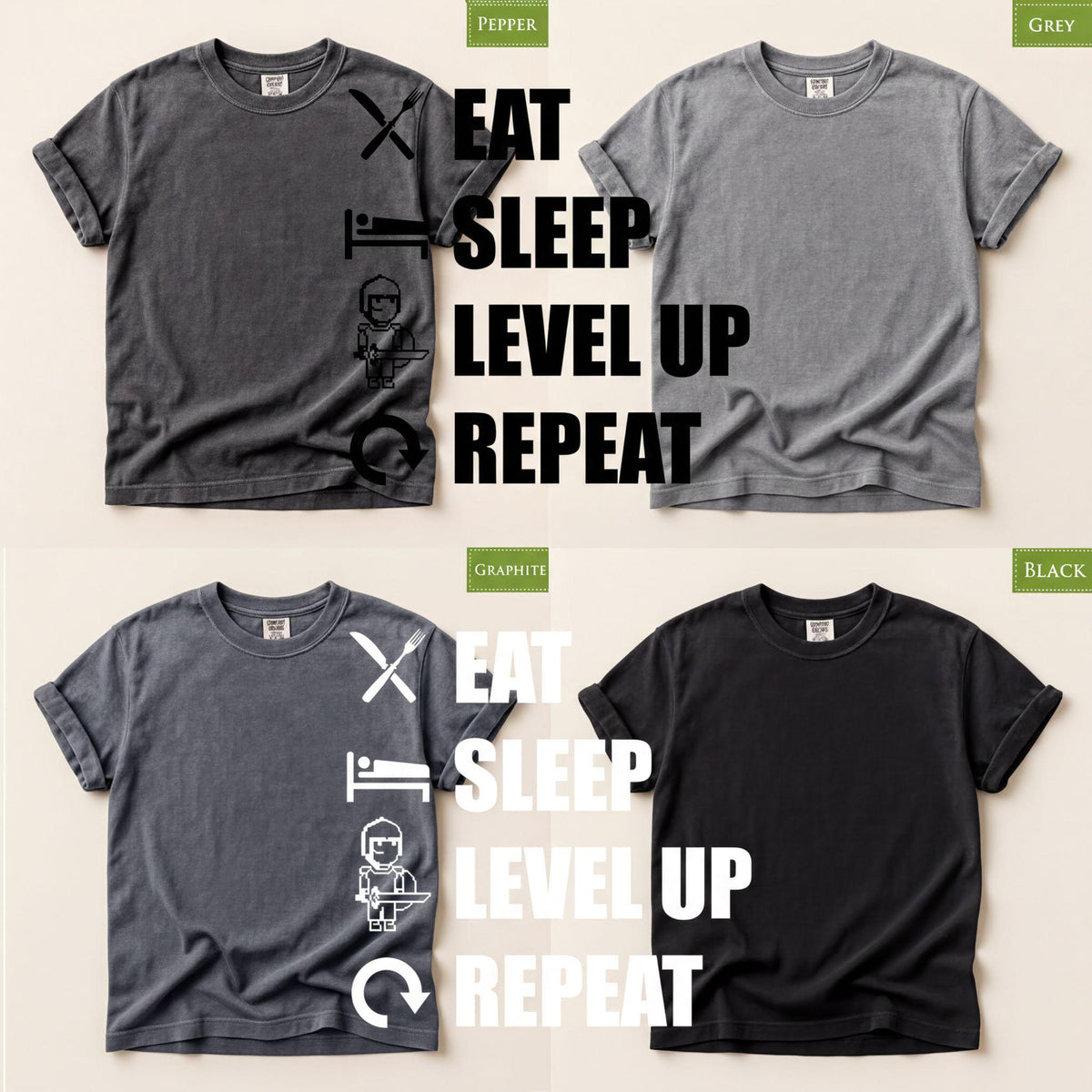 Gamer Shirt, Eat Sleep Level Up Repeat Tshirt, Funny Gaming Tee for Adult and Kids