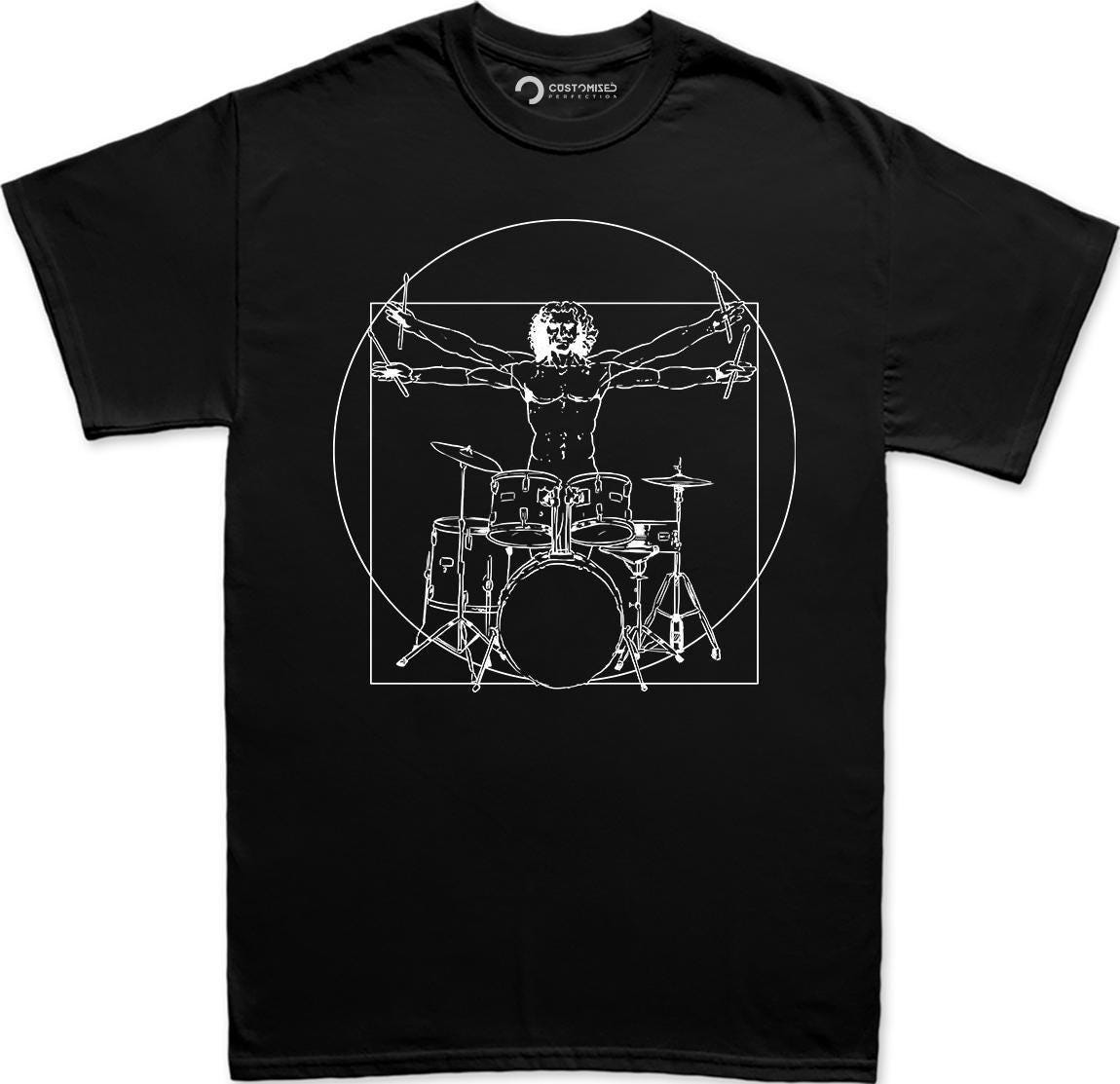Mens Vitruvian Drummer Da Vinci Drums Spoof T shirt Tee Top T-shirt
