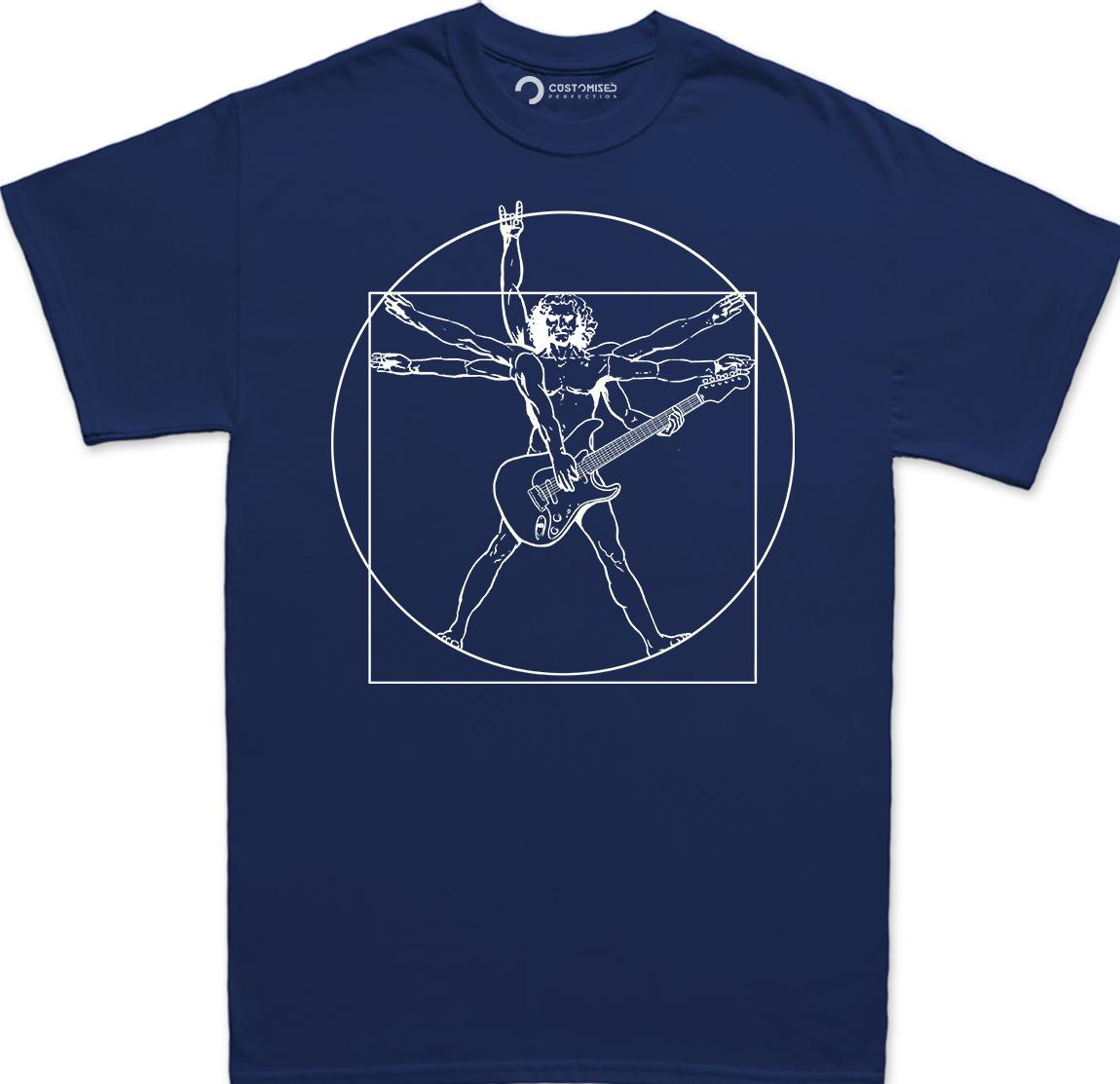 Mens Vitruvian Guitarist Guitar Funny Spoof Da Vinci T shirt Tee Top T-shirt