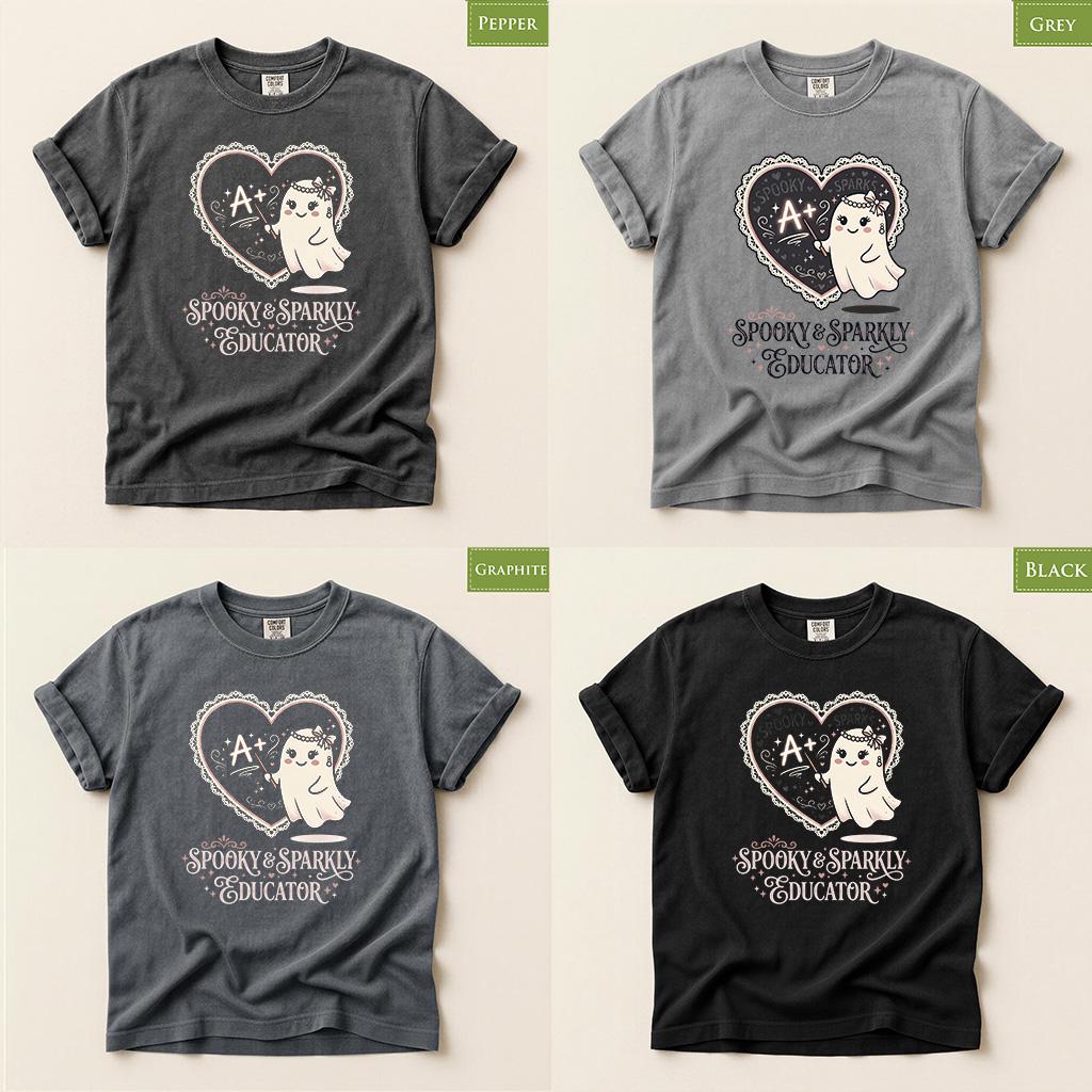 Comfort Colors® Spooky Sparkly Educator Shirt, Back To School  Cute Ghost Teacher Tee, Halloween School top