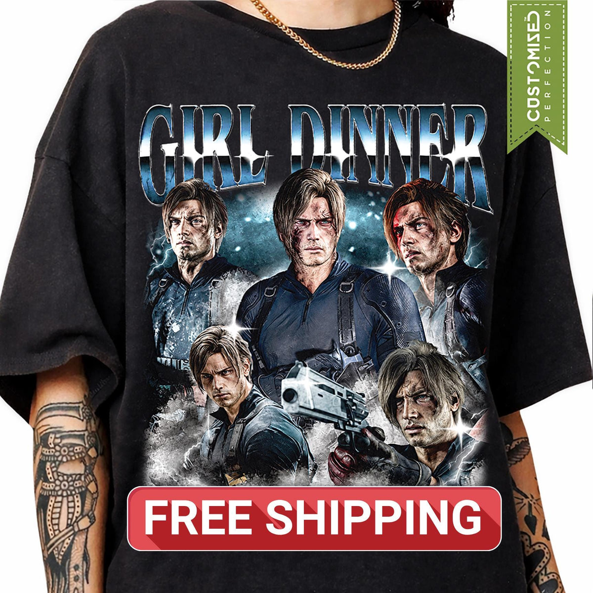 Girl Dinner Comfort Colors® Shirt, Leon Kennedy Resident Evil Gamer Girl Tee, Requiem RE9 Fan Gift