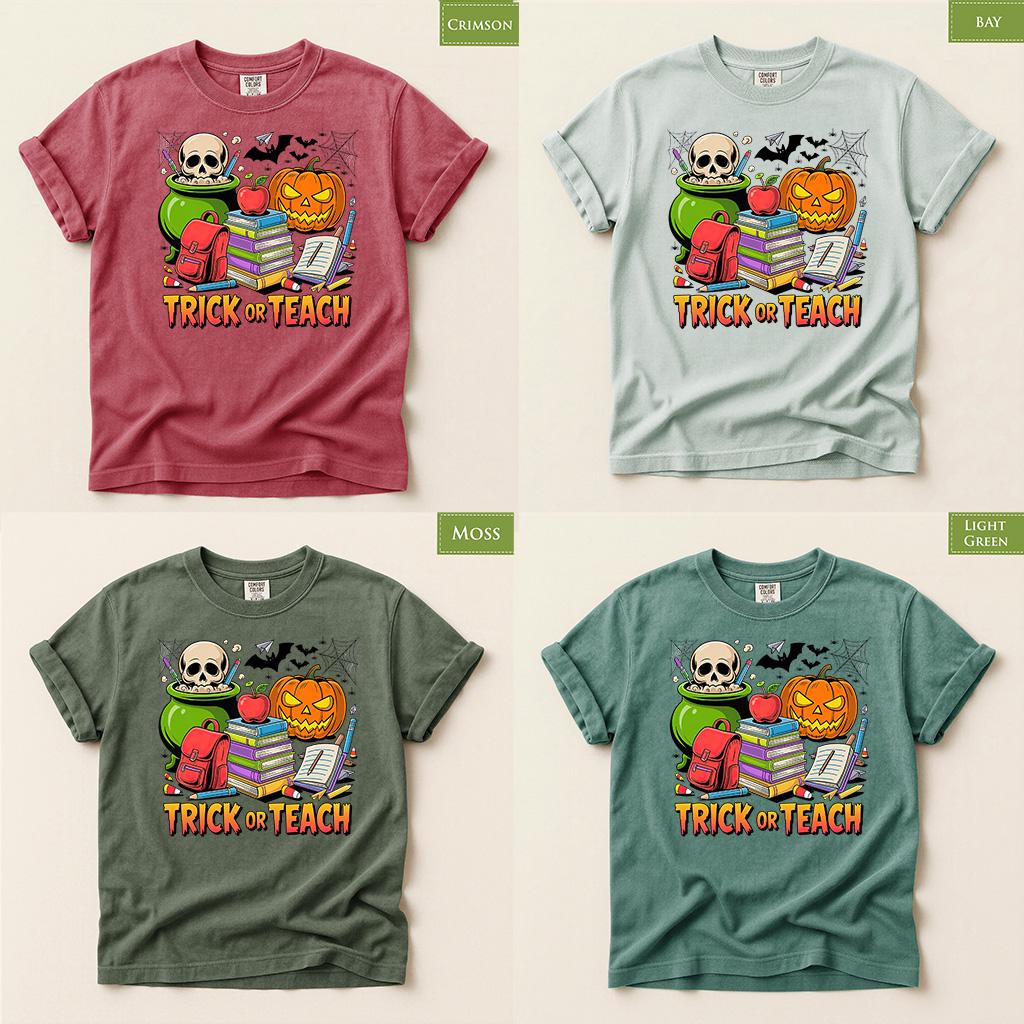 Comfort Colors® Trick or Teach Shirt, Halloween Teacher Tee, Back to School top, Spooky Classroom Fall Educator Gift