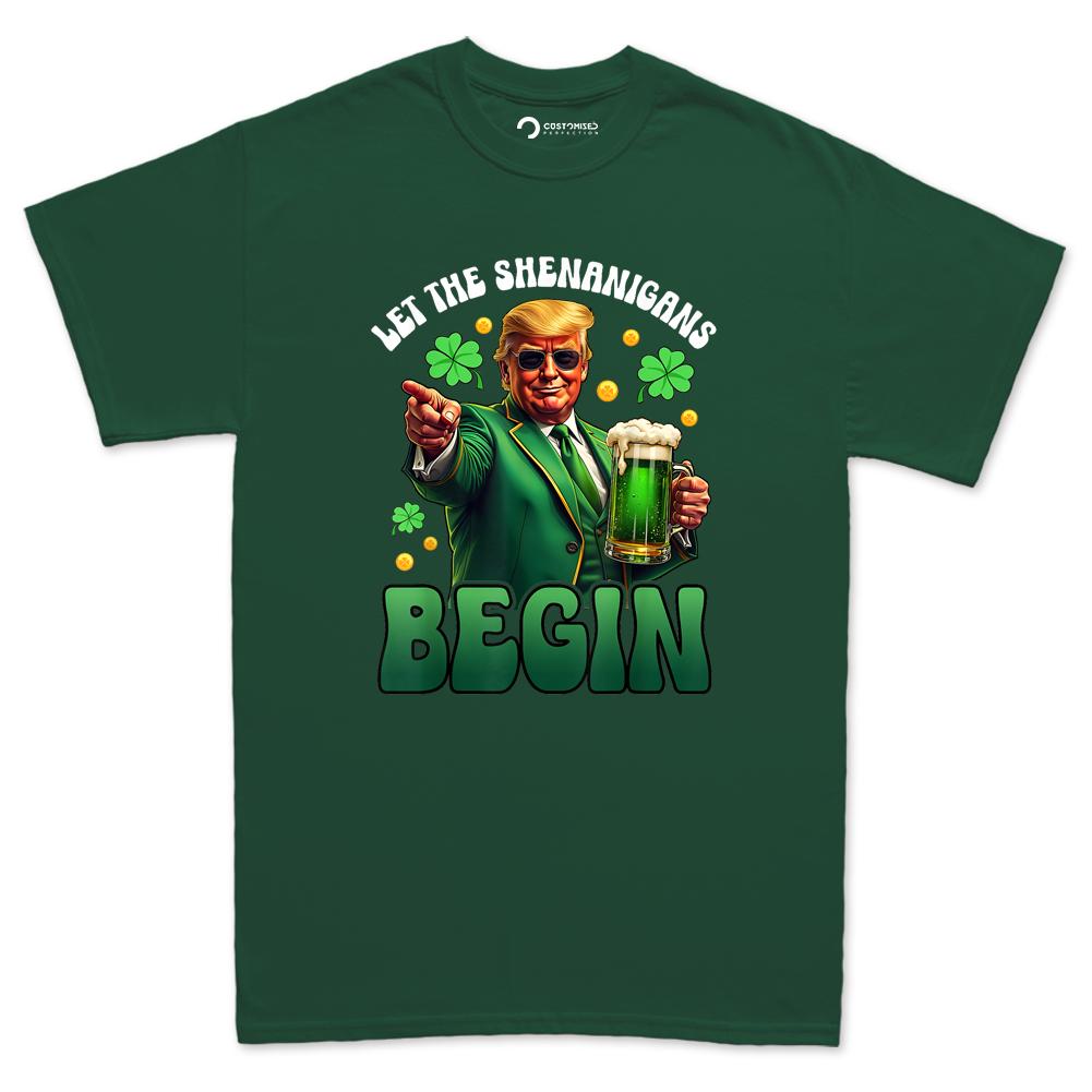 Funny Irish St Patricks Shirt, Let The Shenanigans Begin, Trump Humor T-shirt, Leprochon Tee