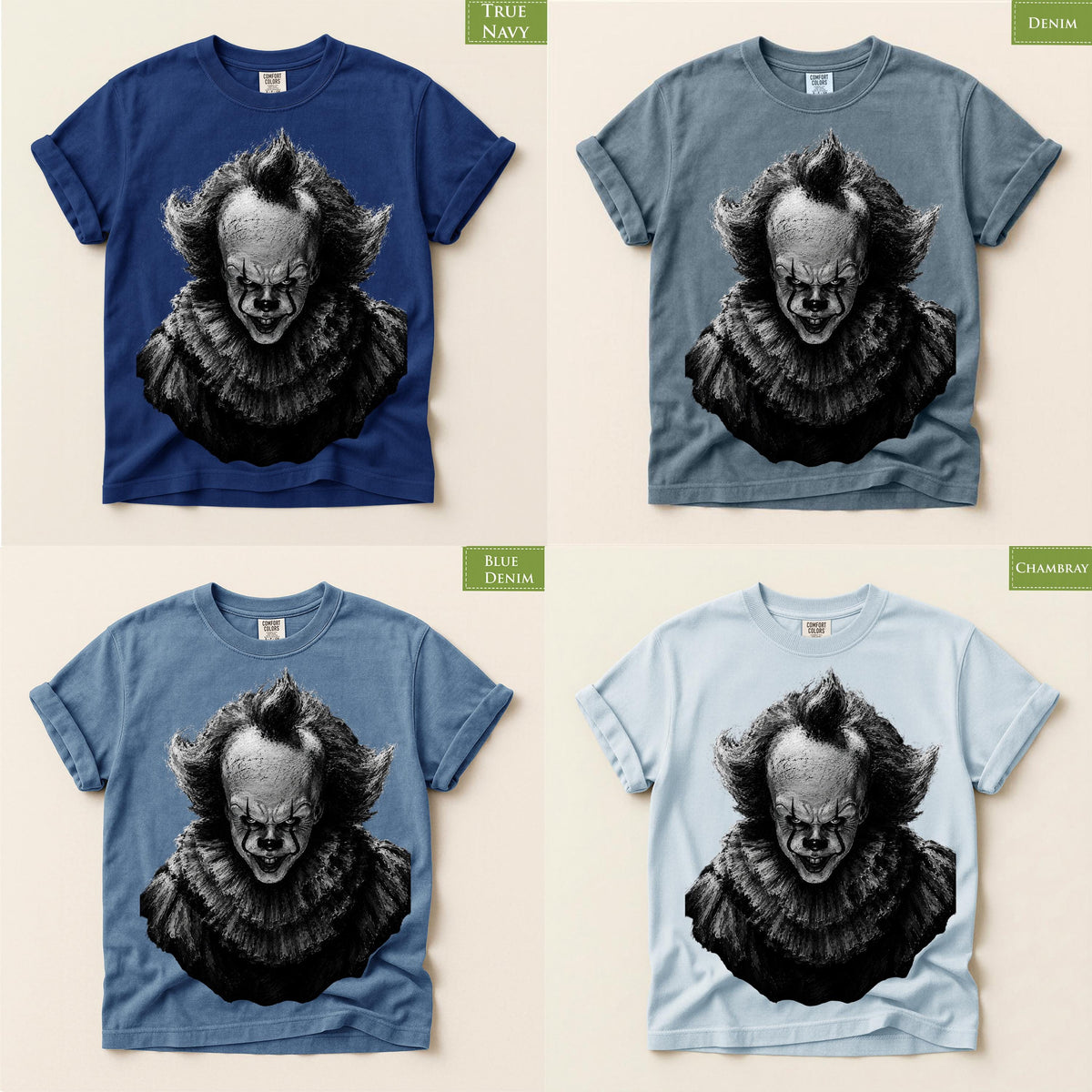 Comfort Colors® Evil Horror Clown Graphic Tee, Scary Halloween Costume Top, Spooky Gothic Gift