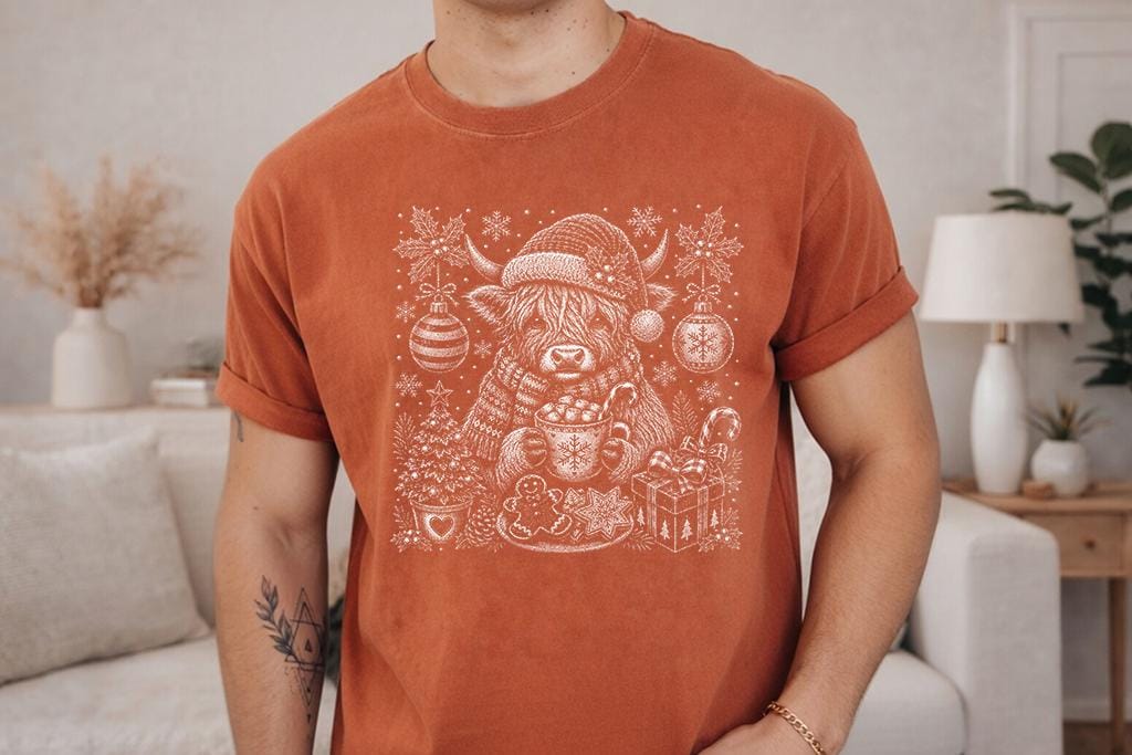 Comfort Colors® Highland Cow Christmas Shirt, Festive Holiday Tee, Cozy Winter Gift, Christmas Cow Graphic