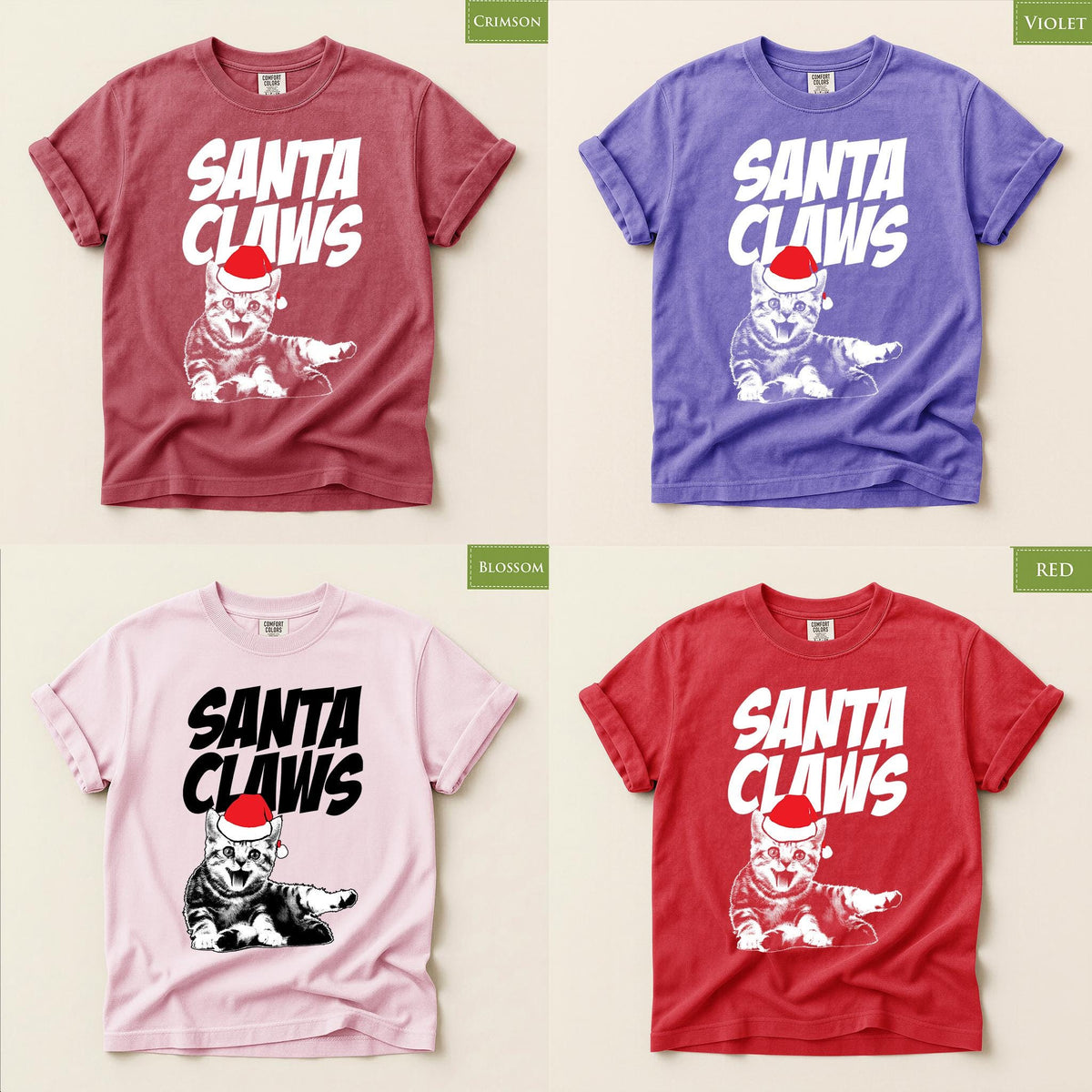 Comfort Colors® Santa Claws Shirt, Funny Cat Christmas Tee, Santa Cat Holiday Graphic, Christmas Gift