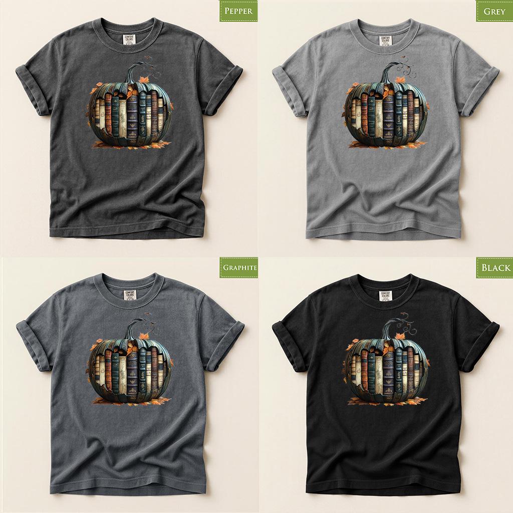 Comfort Colors® Book Pumpkin Shirt, Fall Reading Tee, Autumn Book Lover Gift, Cozy Library Shirt, Back to School