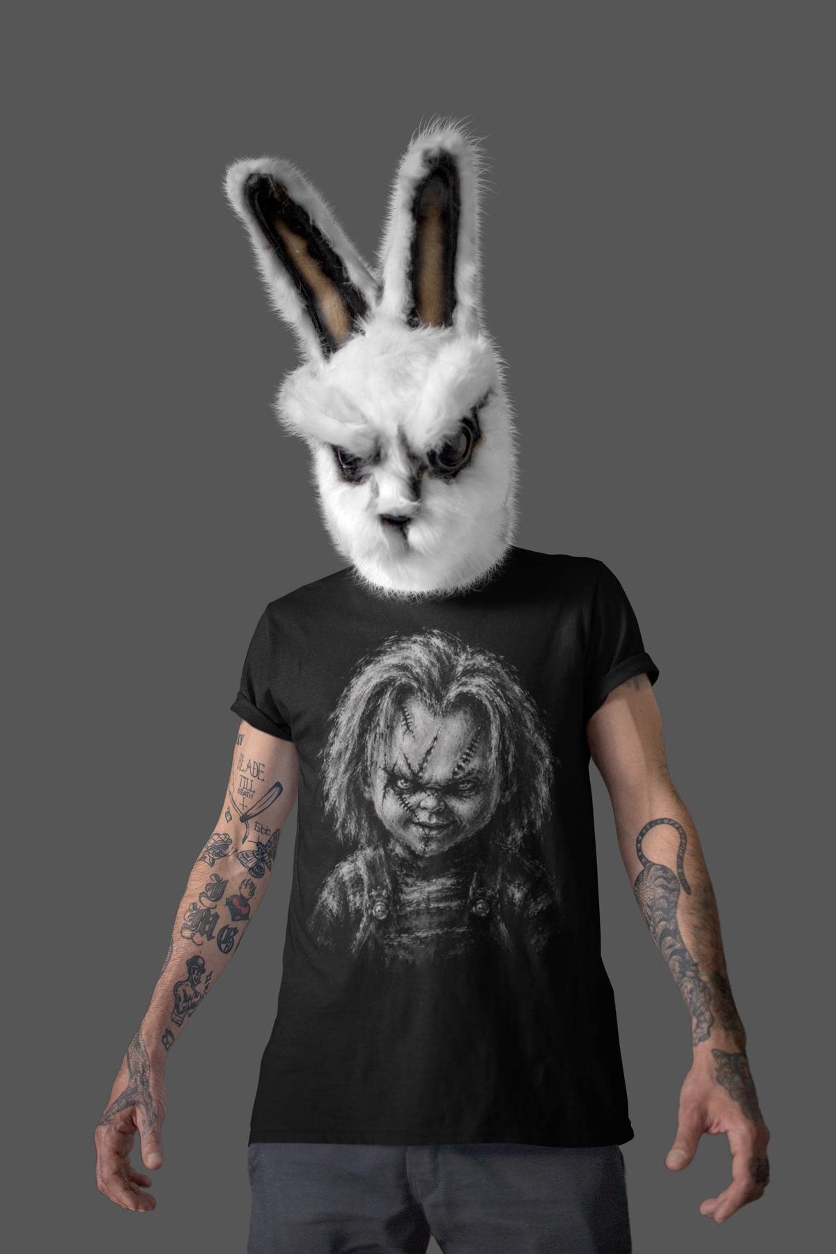 Killer Doll Portrait Shirt, Scarred Doll Face T-Shirt, Chalk Art Horror Hoodie, Creepy Doll Sweatshirt, Halloween Tee Gift