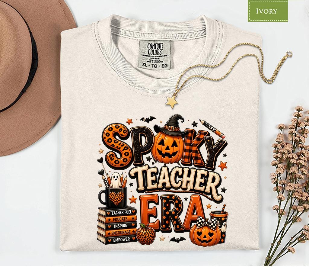 Comfort Colors® Spooky Teacher Era Shirt, Halloween Fall Tee, Pumpkin Classroom Gift, Cute Ghost Witch Top