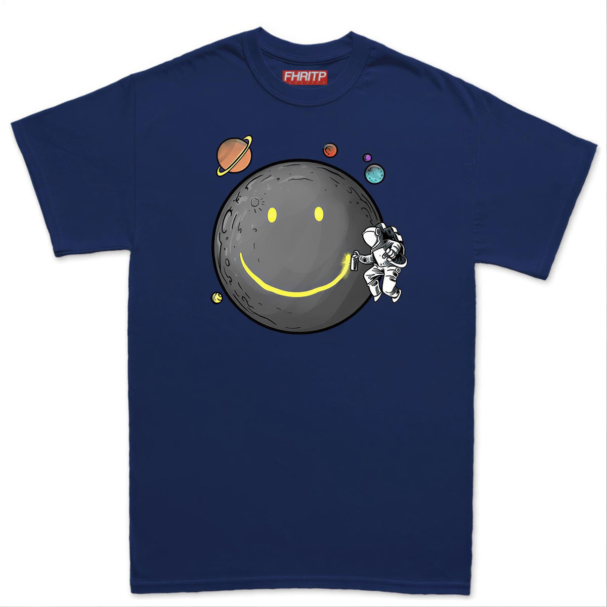 Comfort Colors® Smiley Moon T-Shirt, Astronaut Spraying Graffiti Tee, Retro Moonwalk Top