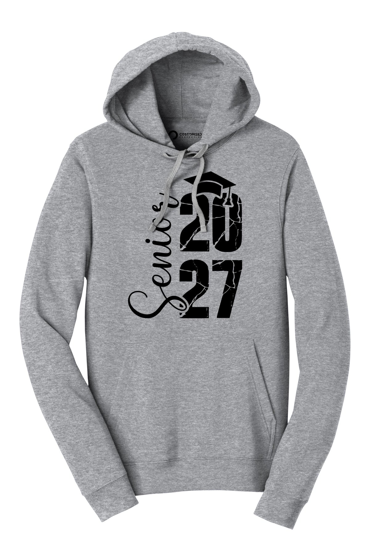 Senior 2027 Cracked Shirt, Class of 2027 Graphic T-Shirt, Black and White Grad Cap Hoodie, Vertical Script Senior Sweatshirt