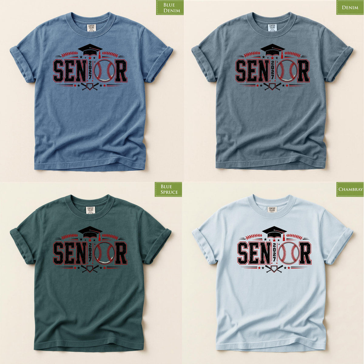 Comfort Colors® Senior 2027 Baseball Shirt, Class of 2027 Graduate Sports Fan Graduation Tee