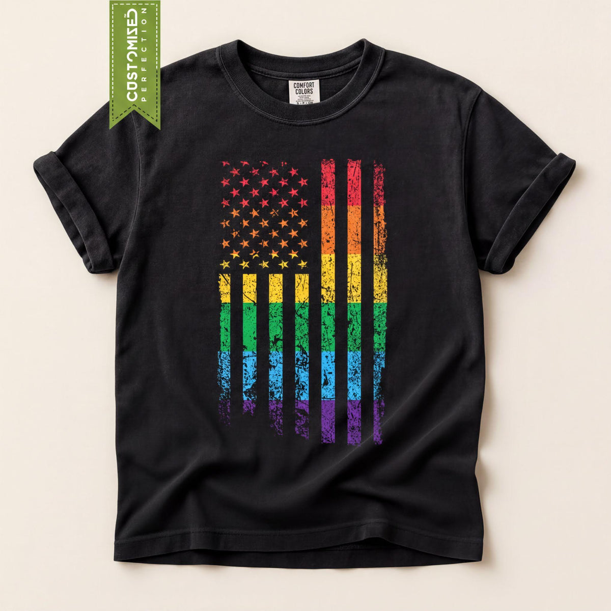 LGBTQIA2+ American Rainbow USA Pride Flag Shirt, Comfort Colors® LGBT Gay Rights Tee Top