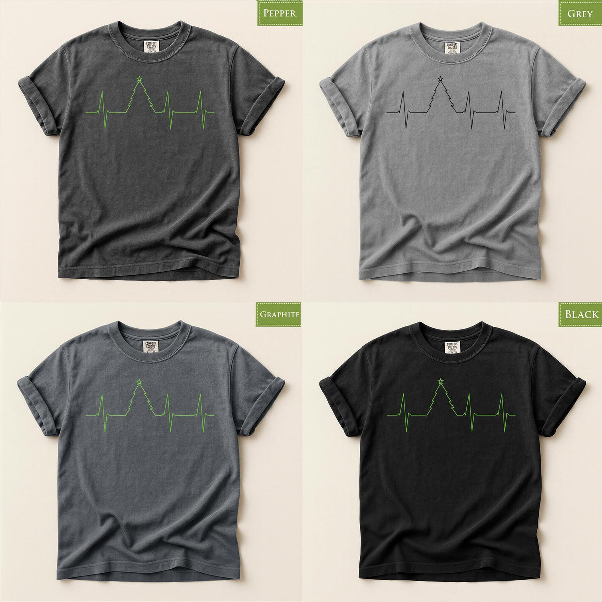 Comfort Colors® Christmas Tree Heartbeat Shirt, Holiday ECG Graphic Tee, Festive Winter Gift, Christmas Tree Shirt
