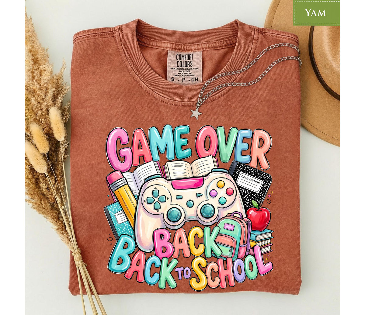 Comfort Colors® Game Over Back to School Gamer Shirt, Student Teacher First Day Graphic Gift