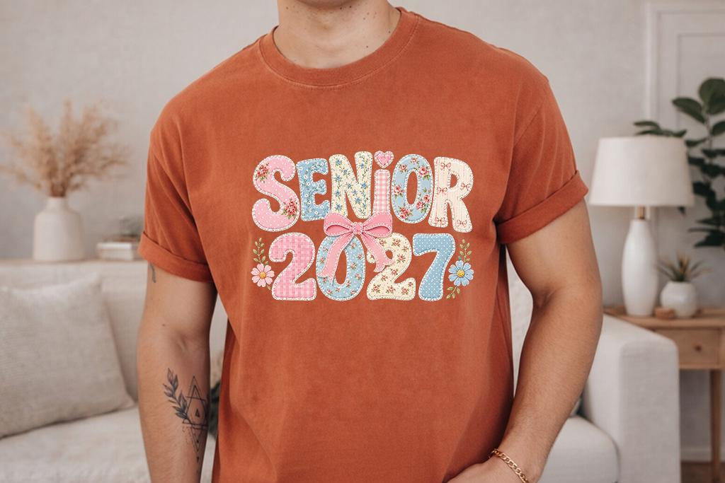 Comfort Colors® Senior 2027 Shirt, Coquette Patchwork Graduation Tee, Class of 2027 Bow Gift
