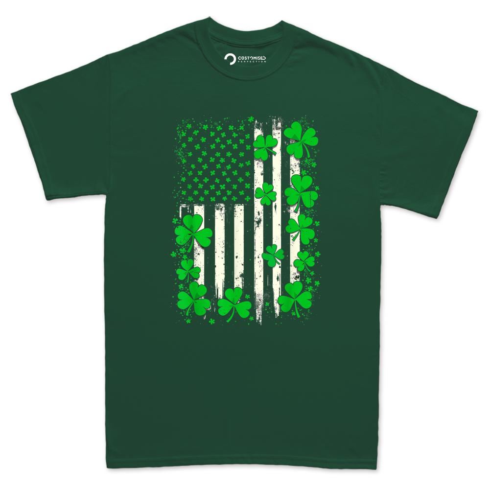 St. Patricks Day Shirt, Irish American Flag Shamrocks Tee, Leprochon Ireland Top