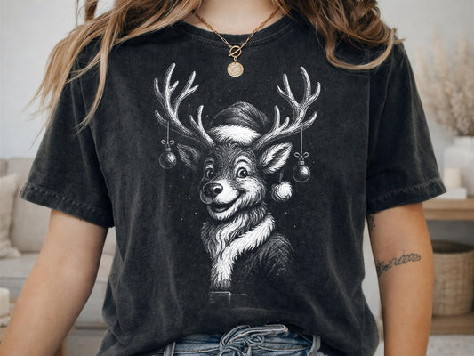 Comfort Colors® Christmas Reindeer Shirt, Vintage Holiday Deer Tee, Festive Winter Gift, Christmas Sweater Style