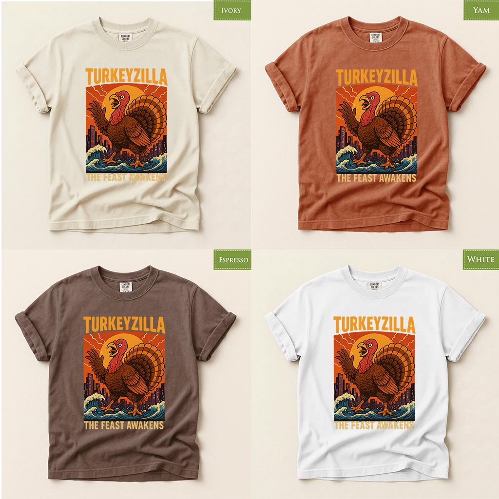 Comfort Colors® Turkeyzilla Thanksgiving Shirt, Funny Turkey Graphic Tee, Retro Fall Gift