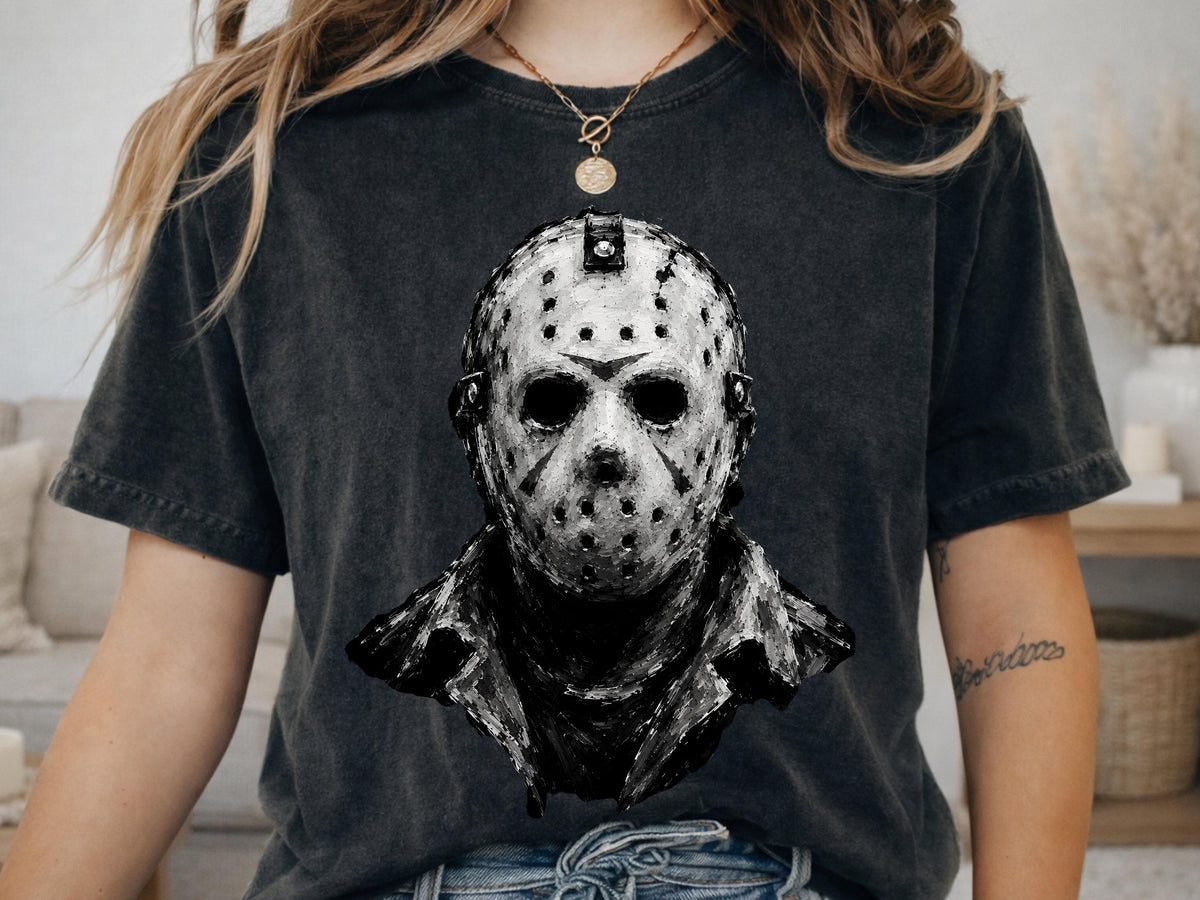 Comfort Colors® Hockey Mask Slasher Horror Graphic Tee, Scary Halloween Killer Costume T-Shirt Gift