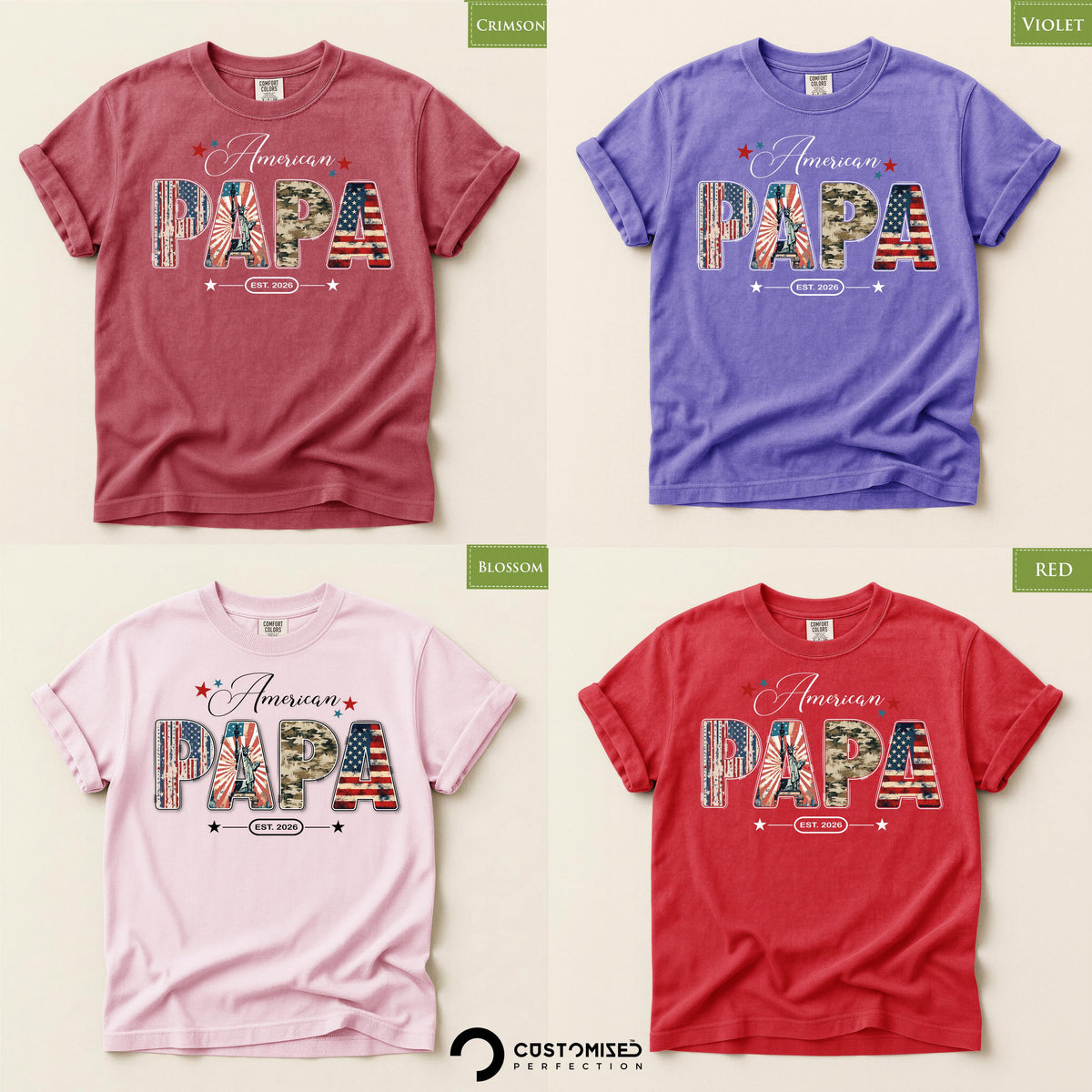Patriotic Dad Shirt, Comfort Colors® PAPA Tee , American Flag Design