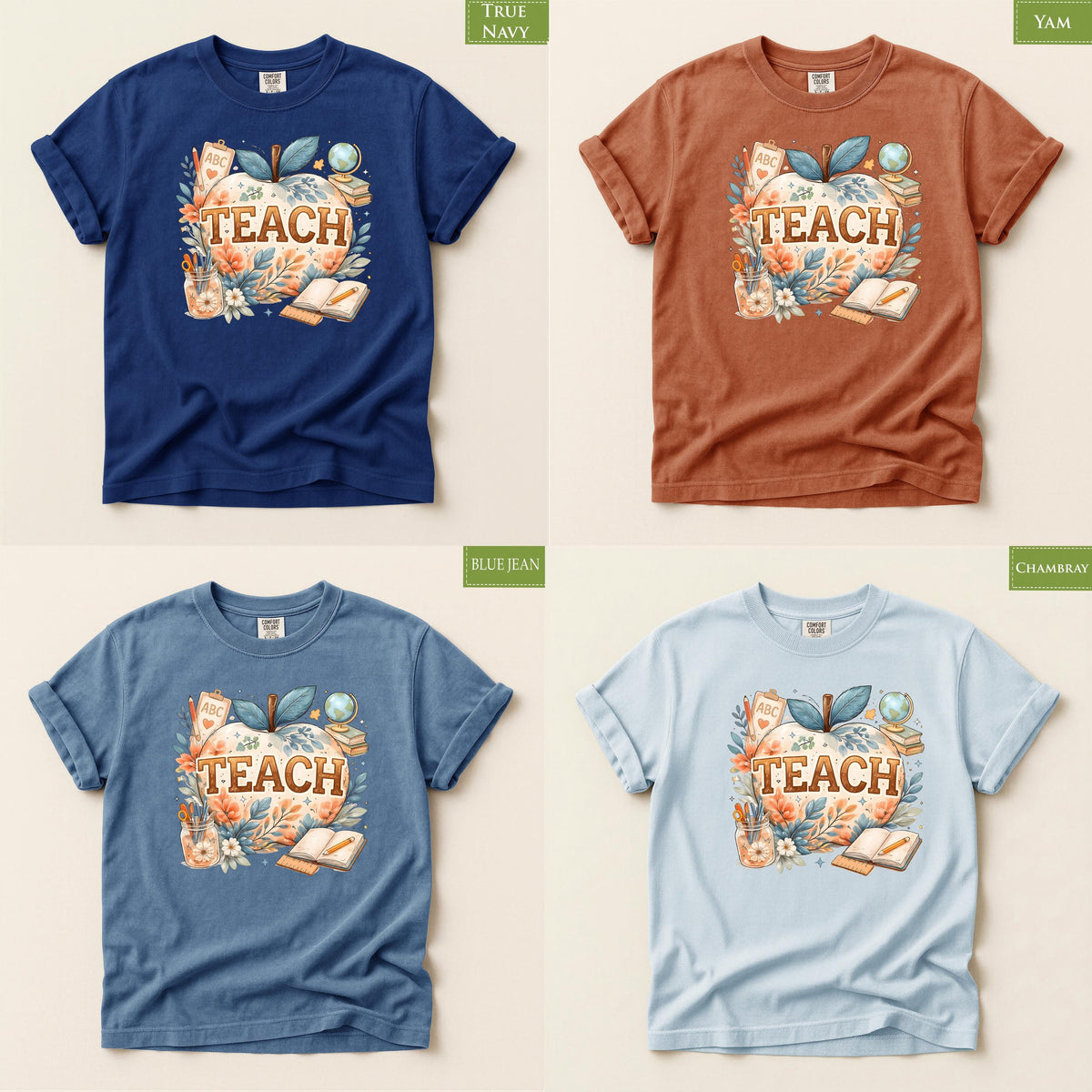 Comfort Colors® Boho Teach Apple Teacher Shirt, Floral Classroom Educator Back to School Graphic Tee