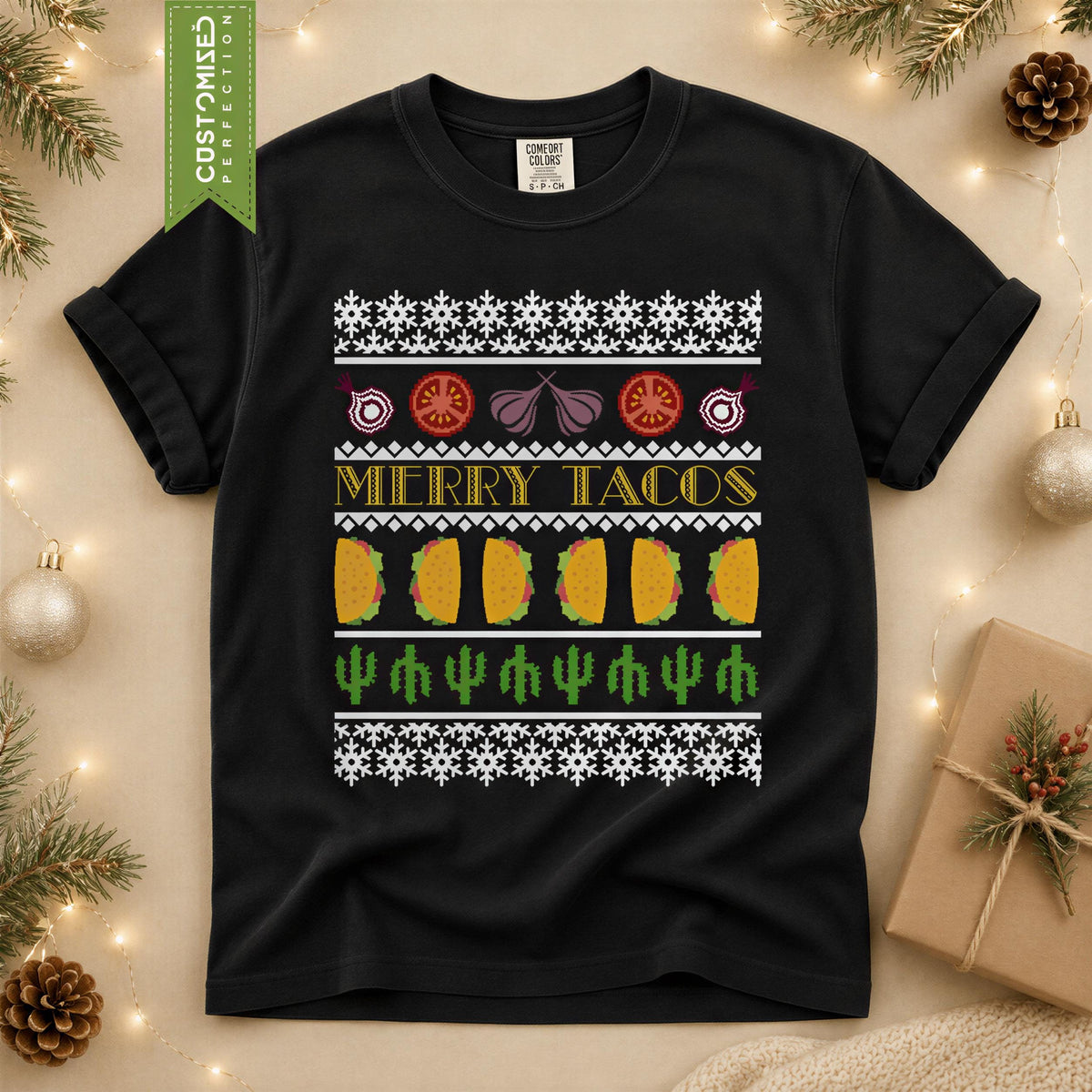 Comfort Colors® Merry Tacos Christmas Shirt, Funny Taco Holiday Tee, Mexican Christmas Gift, Festive Taco Graphic