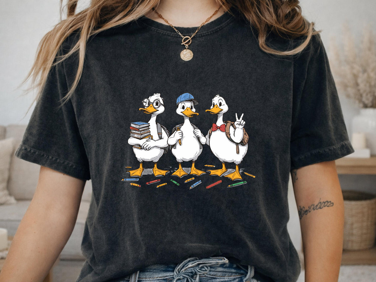 Funny Goose Back to School Shirt, Cute Duck Teacher Student First Day Graphic Tee, BTS Top