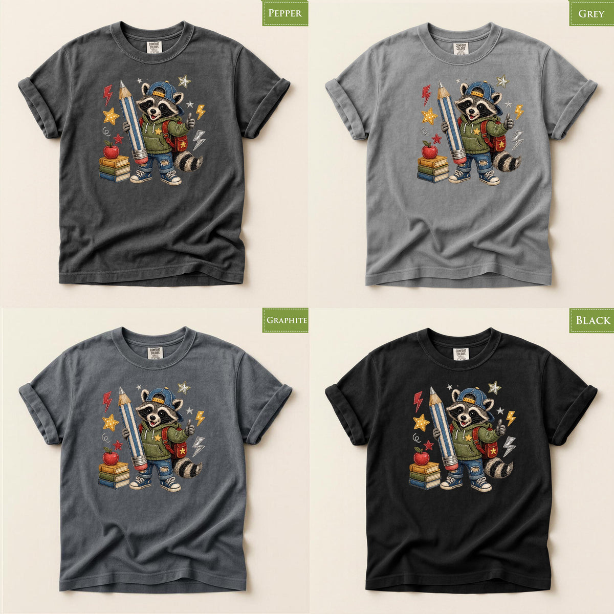 Comfort Colors® Raccoon Back To School Youth T-Shirt, Graphic Tee, Retro Illustration, Kids Casual Top