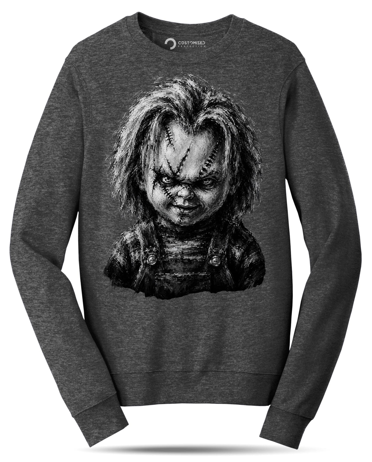 Killer Doll Portrait Shirt, Scarred Doll Face T-Shirt, Chalk Art Horror Hoodie, Creepy Doll Sweatshirt, Halloween Tee Gift