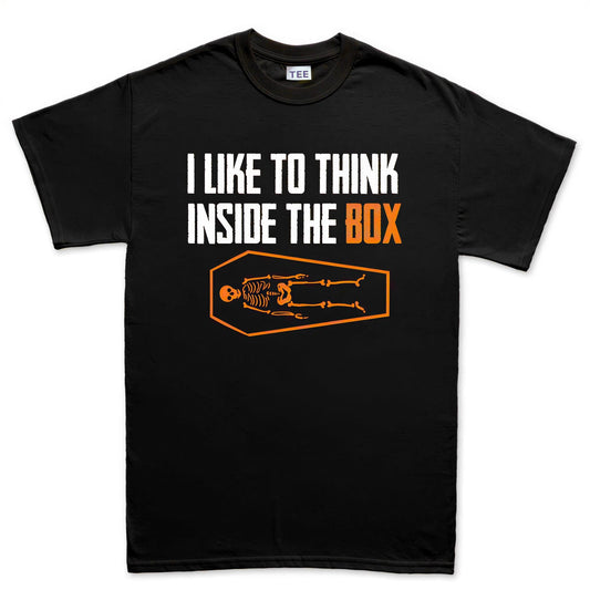 I Like To Think Inside The Box Shirt, Funny Skeleton Coffin T-Shirt, Punny Halloween Hoodie, Dark Humor Skeleton Sweatshirt, Tee Gift