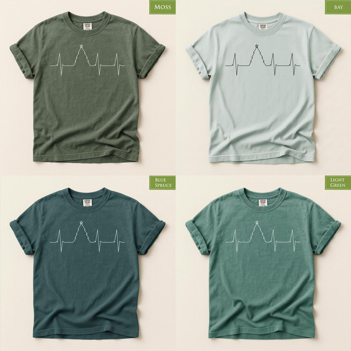 Comfort Colors® Christmas Tree Heartbeat Shirt, Holiday ECG Graphic Tee, Festive Winter Gift, Christmas Tree Shirt