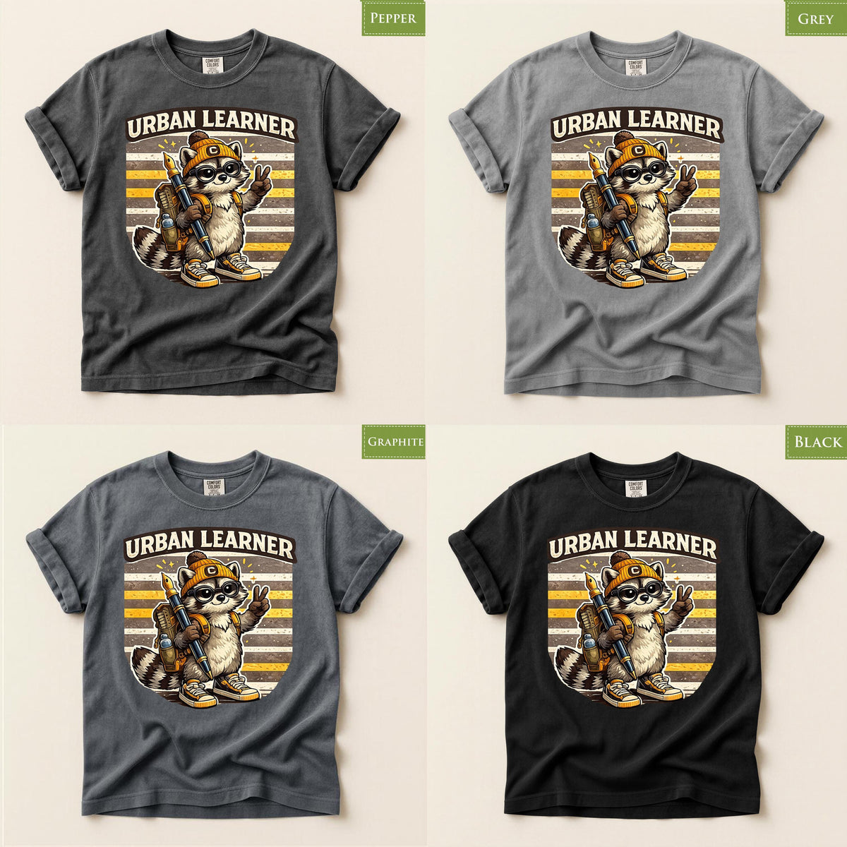 Comfort Colors® Urban Learner Raccoon Shirt, Back to School Tee, Cute Student Gift