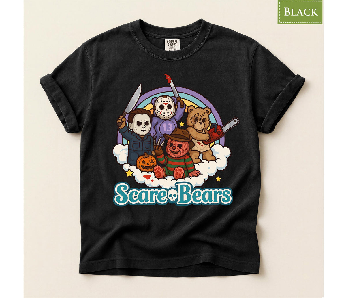 Comfort Colors® Halloween Cute Retro Slasher Bear Shirt, Scare Bears Horror Graphic Tee, Fall Autum Top