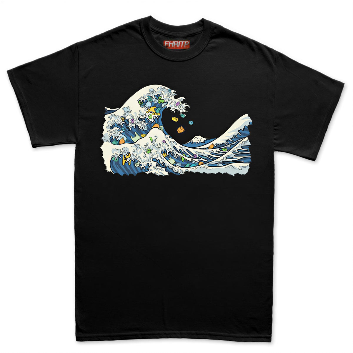 Hand Drawn Marine Life Shirt, The Great Wave Of Plastic Tee, Environmental Protest