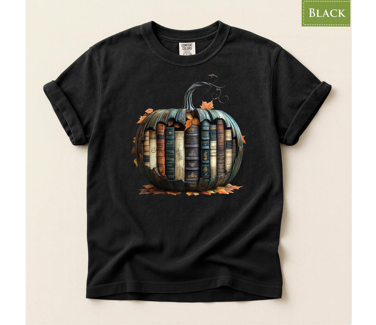 Comfort Colors® Book Pumpkin Shirt, Fall Reading Tee, Autumn Book Lover Gift, Cozy Library Shirt, Back to School