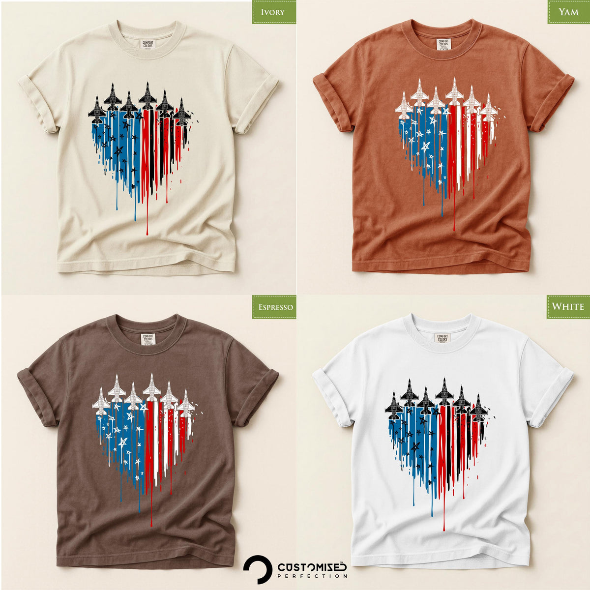 Comfort Colors® 4th of July Fighter Jets T-Shirt, Freedom 250th Anniversary Tee, Red White Blue America Top